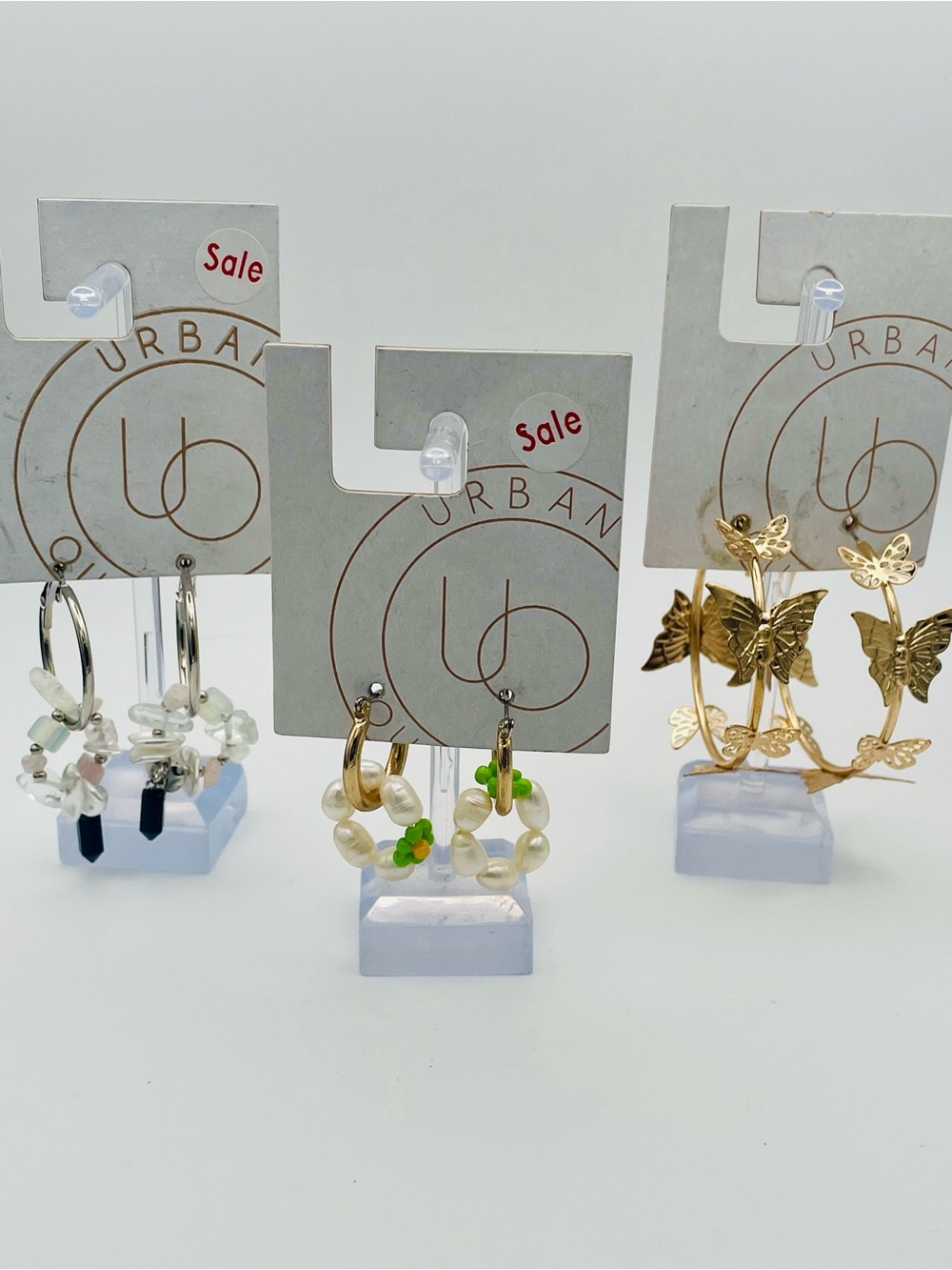 Urban Outfitters Earring Set Trio Gold Butterfly, Gold and Silver Beaded Hoops